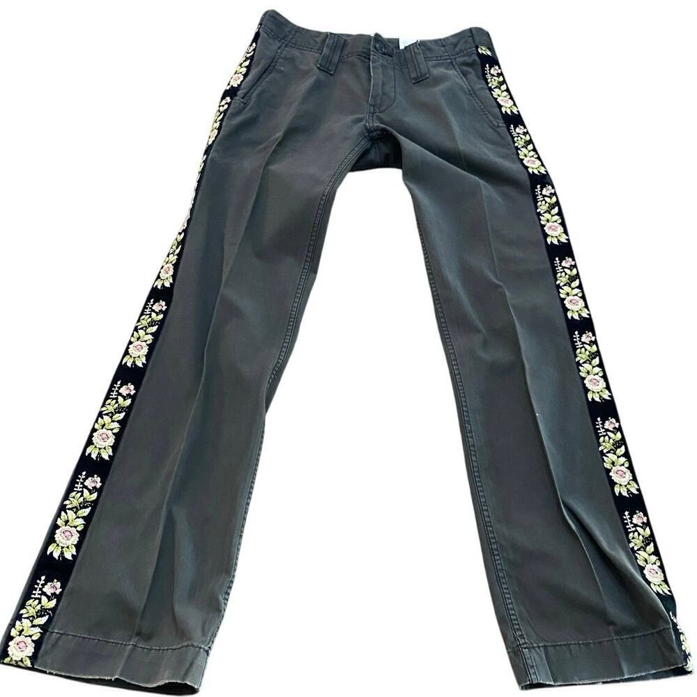 Lucky Brand Floral Embroidery Low Rise Chino Trouser Pants Size 26 Y2K 2000s